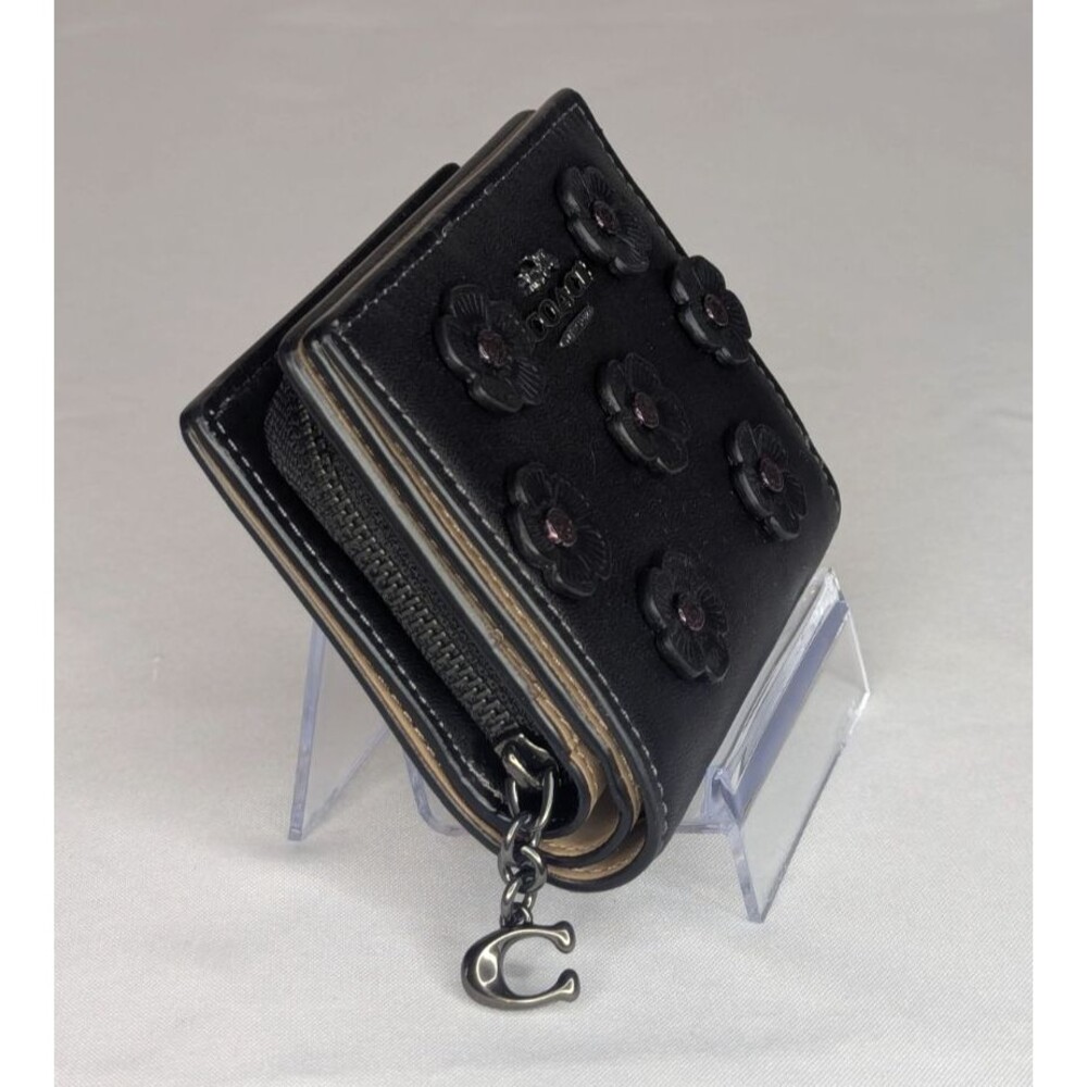 Coach Snap Wallet with Floral Applique - Black, Pink Rivets, Gunmetal, NWT - Picture 4 of 9